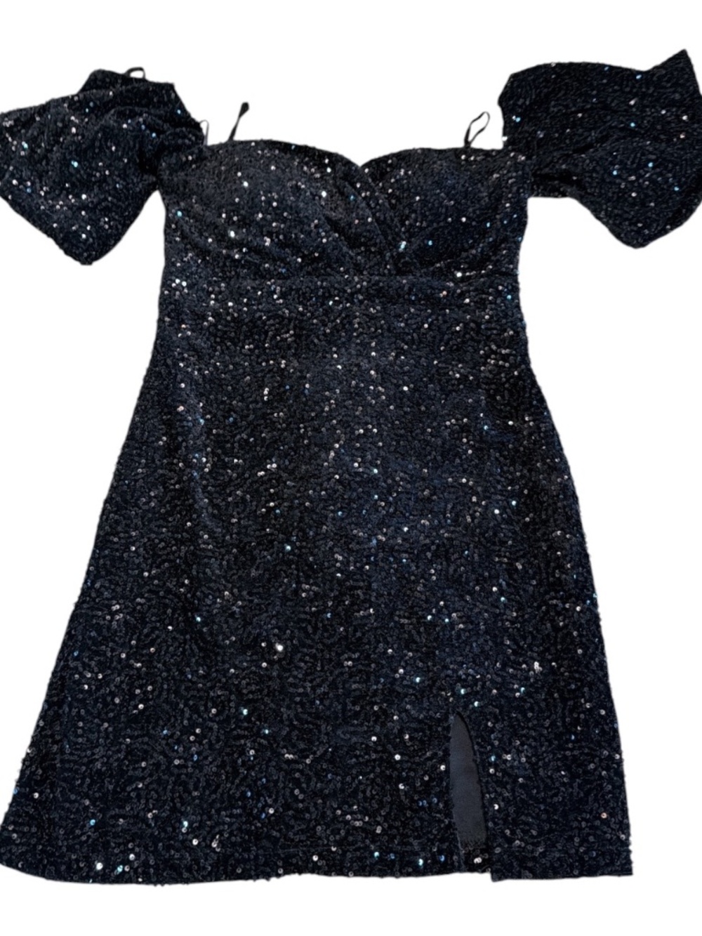 Honey & Rosie Black Sequin Puff Sleeve Cocktail Party Dress Size Medium